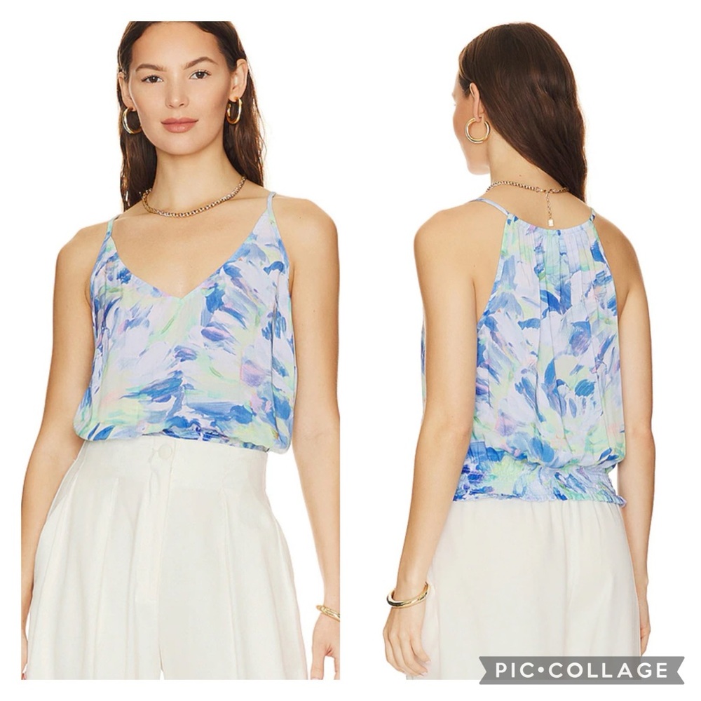 Bella Dahl Smocked Waist Aqua Bloom Cami
